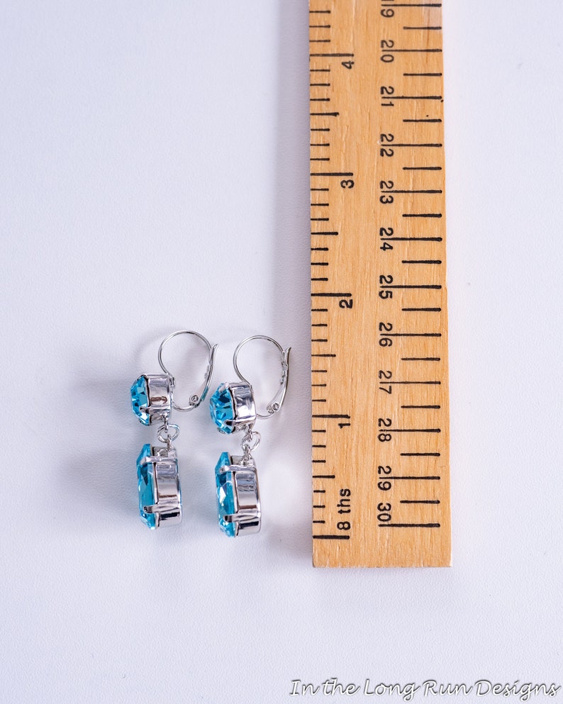 Light Blue Rhinestone Dangle Earrings. Aquamarine Teardrops, Silver. Regency, 18th Century, Victorian, Georgian, Historical Reproduction. image 6