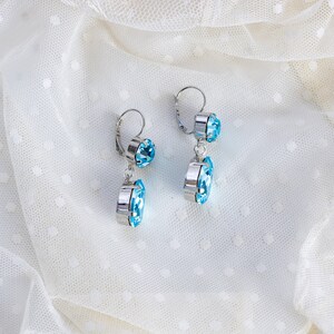 Light Blue Rhinestone Dangle Earrings. Aquamarine Teardrops, Silver. Regency, 18th Century, Victorian, Georgian, Historical Reproduction. image 4