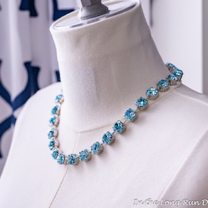 Light Blue Collet Necklace and Earrings. Aquamarine Rhinestones, Silver. 18th Century, Regency, Georgian, Victorian, Historical Reproduction image 3