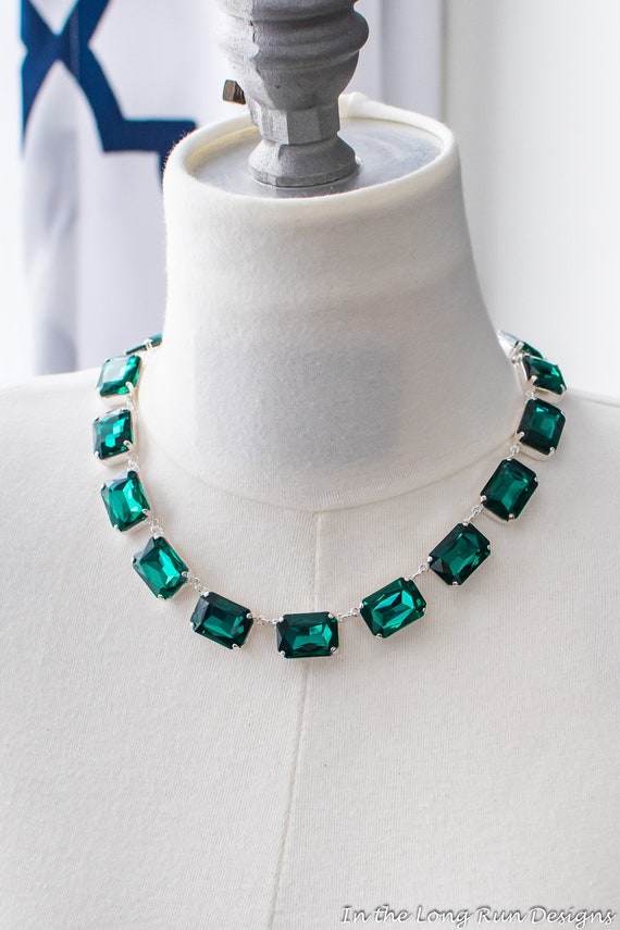 Emerald Crystal Necklace Georgian Collet Wedding Jewellery