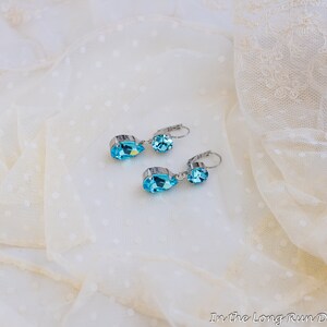 Light Blue Rhinestone Dangle Earrings. Aquamarine Teardrops, Silver. Regency, 18th Century, Victorian, Georgian, Historical Reproduction. image 5