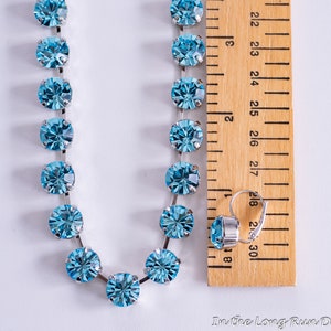 Light Blue Collet Necklace and Earrings. Aquamarine Rhinestones, Silver. 18th Century, Regency, Georgian, Victorian, Historical Reproduction image 8