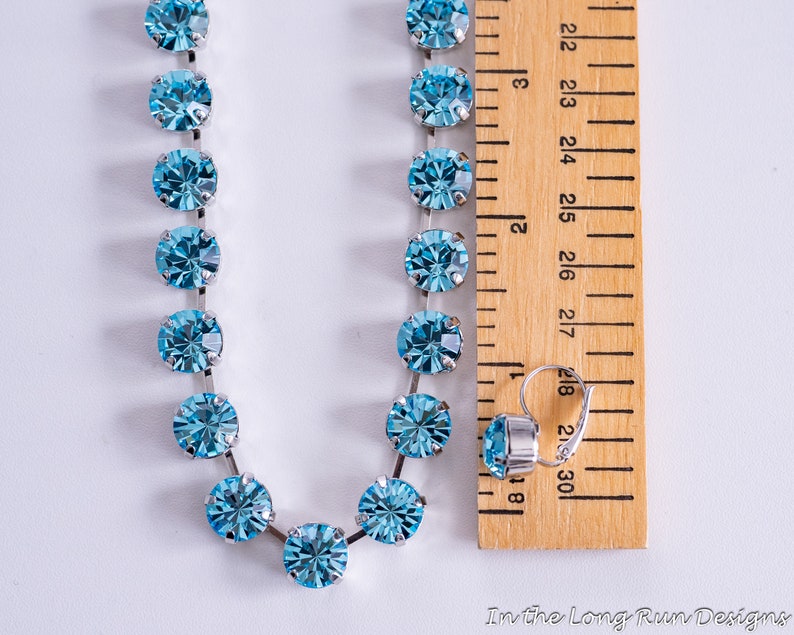 Light Blue Collet Necklace and Earrings. Aquamarine Rhinestones, Silver. 18th Century, Regency, Georgian, Victorian, Historical Reproduction image 8