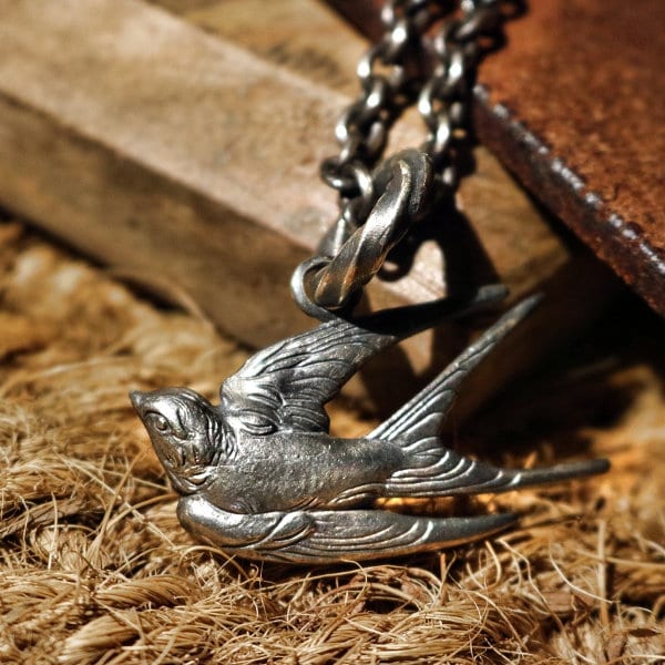 Large 925 Sterling Silver Swallow Bird Pendant Hand Finished Made in England