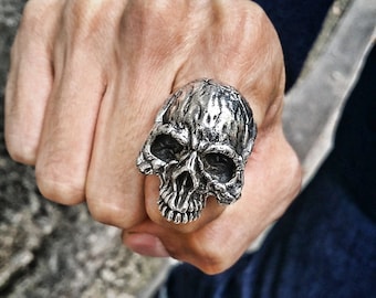 925 Sterling Silver Giant Half Skull Ring / gothic skull ring / goth skull ring / heavy skull ring / biker skull ring / memento mori ring