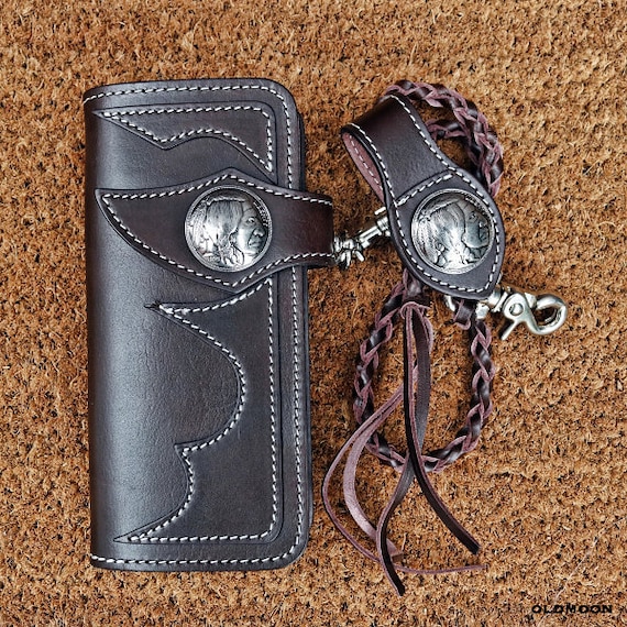 Biker Chopper Skull Totenkopf Wallet Kette Geldbörse Portemonnaie Echt Leder USA