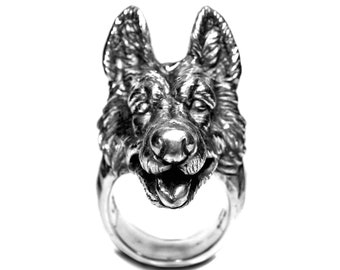 925 Sterling Silver German Shepherd Dog Ring / dog ring silver / dog jewelry ring / silver animal ring / art ring / puppy dog ring