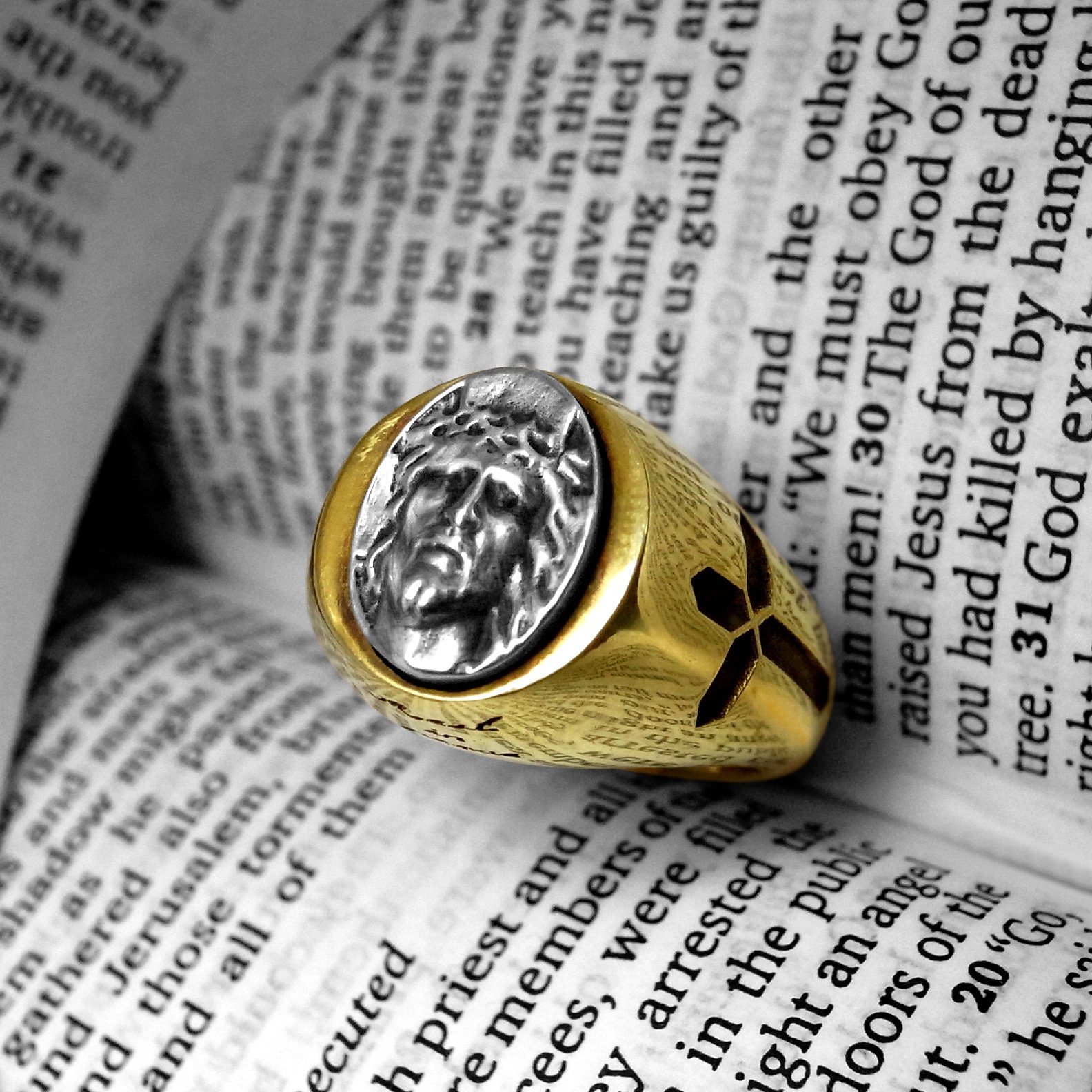 Solid Brass X 925 Sterling Silver Jesus Ring / brass cross | Etsy