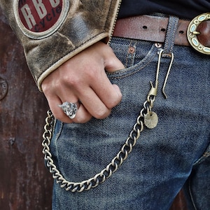 Solid Brass 815 wallet chain / brass key chain / gold brass key hook / oxidized brass chain / medallion key chain /vintage brass heavy chain