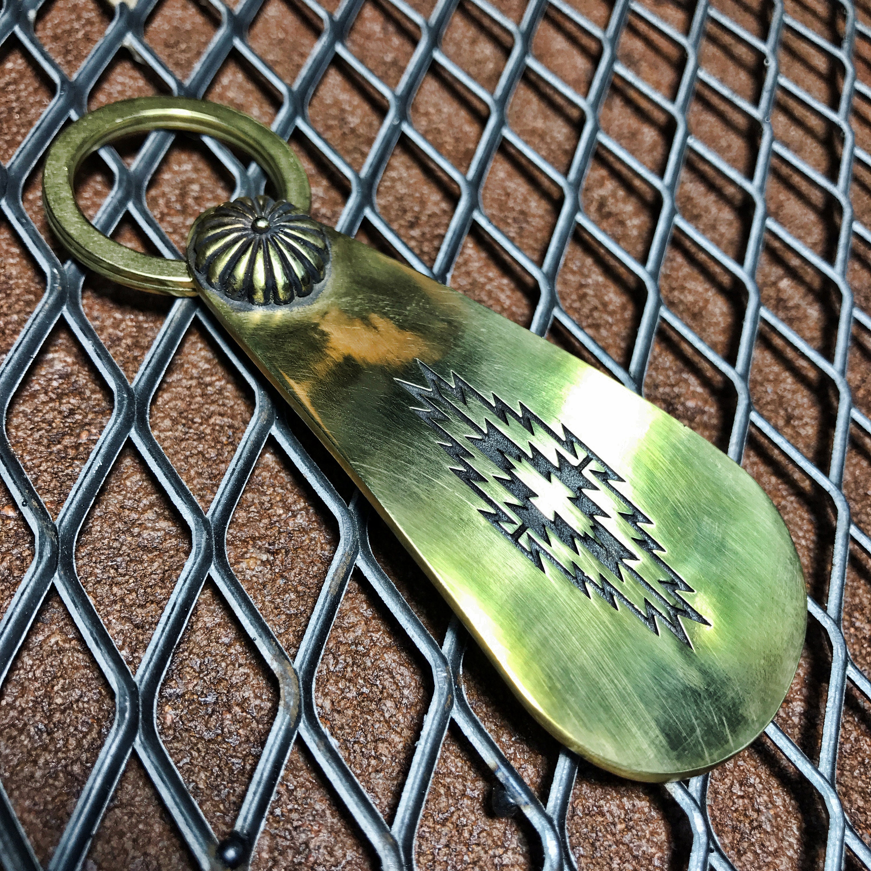 Solid Brass Chimayo Pattern Shoehorn Keychain / Native