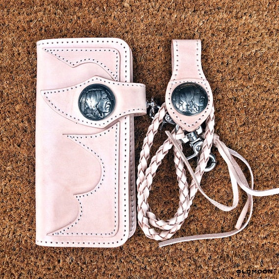 Oldmoon Leather Work W 30 Trucker Leather Wallet natural Biker Leather Wallet Men s Wallet Long Wallet Concho Wallet Belt Fob Etsy