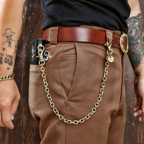 Body Chains Cow Leather Handmade Vintage Wallet Chain Pants key Chain With Solid Brass Hook ...