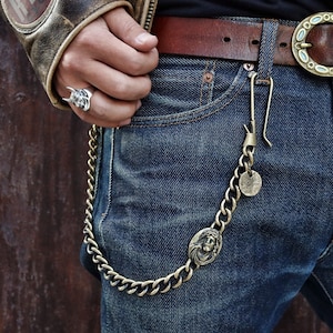 Solid Brass Jesus wallet chain / Jesus key chain / oxidized brass chain / brass key ring / brass fish key hook / gold brass heavy chain