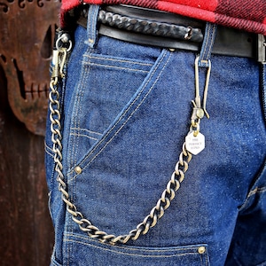 Solid Brass Fish hook wallet chain / vintage brass key chain / brass keyhook / brass key ring / workwear / mens brass jewelry / heavy chain