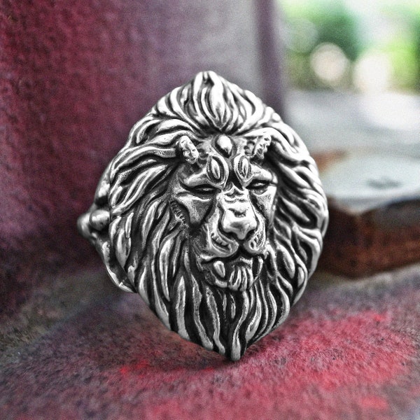 925 sterling zilver de Nemean Lion ring/Animal ring/Gothic ring/Goth ring/Griekse mythologie/Biker ring/grote kat ring/Leeuw hoofd