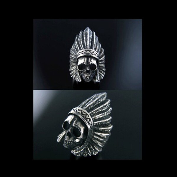 925 Sterling Zilver Indiase Skull Ring / Indische chief ring / American Indian ring / Native American ring / piraten van de Caribische ring