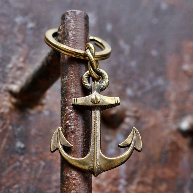 Solid Brass Anchor Key Chain / vintage brass key chain / Etsy