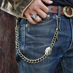 Massivem Messing Einhorn Portemonnaie Kette / Goldmessing Schlüsselanhänger / oxidiert Messing Schlüsselanhänger / Vintage Messingschlüssel Haken / Messing cameo Kette /heavy Kette