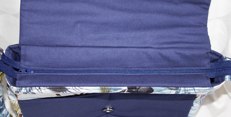DUCKS Navy Blue Designer cotton River Nature Novelty fabric Water MESSENGER bag Reeds tote Shoulder bag