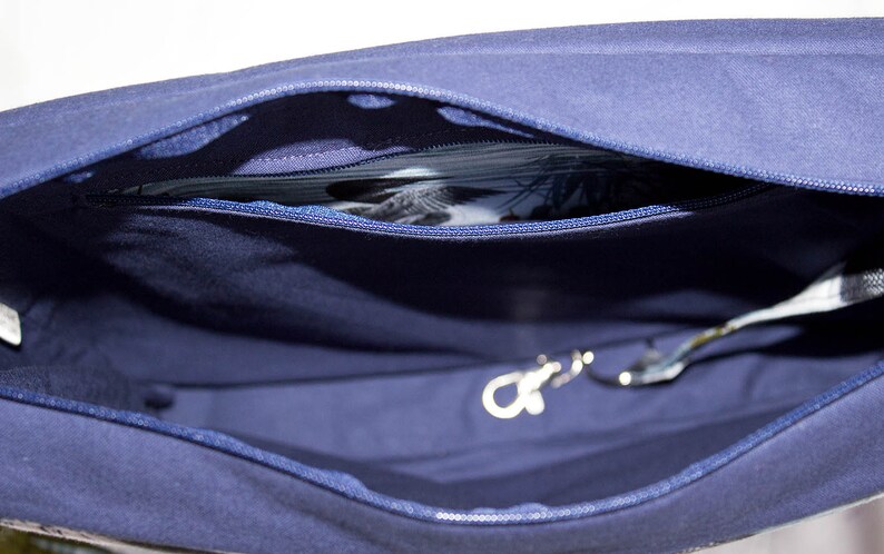 DUCKS Navy Blue Designer cotton River Nature Novelty fabric Water MESSENGER bag Reeds tote Shoulder bag