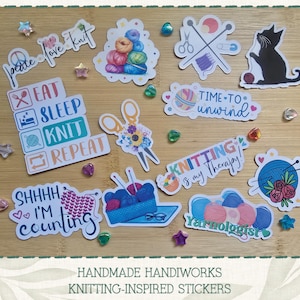 Knitting Sticker Pack | Cozy Yarn and Needles Stickers | Gifts for Knitters and Crafters