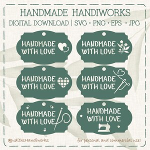 "Quilten, Nähen, Stricken & Häkeln ""Handmade With Love"" Geschenkanhänger Vektordateien |." svg, png, jpg, eps | Cricut, Silhouette und Schablone