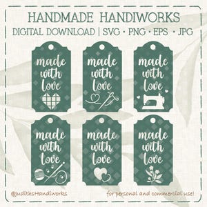"Quilten, Nähen, Stricken & Häkeln ""Mit Liebe gemacht"" Geschenkanhänger Vektordateien |." svg, png, jpg, eps | Cricut, Silhouette und Schablone