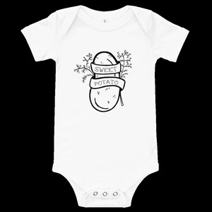 Screen printed sweet potato onesie