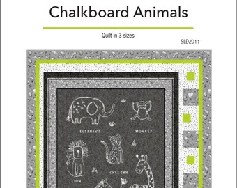 Chalkboard Animals a fun kid's panel quilt PDF Download quilt pattern in 3 sizes