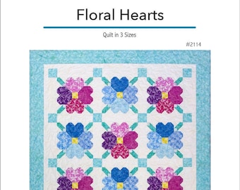 Floral Hearts - a modern flower quilt PDF Download Quilt Pattern in 3 sizes