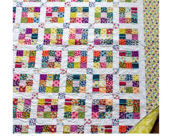 Ninth Square and easy beginner friendly strip pack PDF Quilt Pattern in 3 sizes