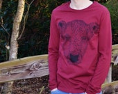 Bordeaux long sleeve T-shirt | Man | size large | Galloway Cow Print | T-shirt long sleeves and with Animal Print | Eco & Fair Trade