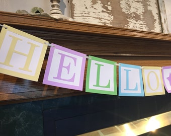 Hello Baby Banner, Blocks, Baby Shower, Pastel, Party