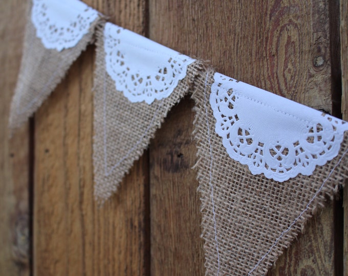 Burlap and Paper Doily Banner Wedding Shower Etsy