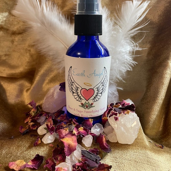 Rose, Sage, and Florida Water Spray with rose quartz