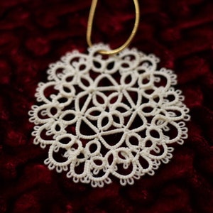 Tatted Lace Snowflake 8 Christmas Tree Decoration, Lace Ornament, White Lace Decoration, Thirteenth Anniversary Gift image 1