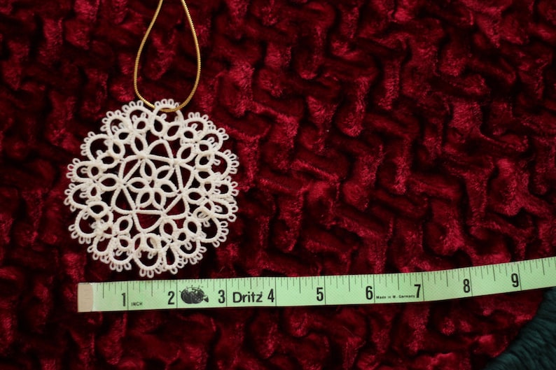 Tatted Lace Snowflake 8 Christmas Tree Decoration, Lace Ornament, White Lace Decoration, Thirteenth Anniversary Gift image 2