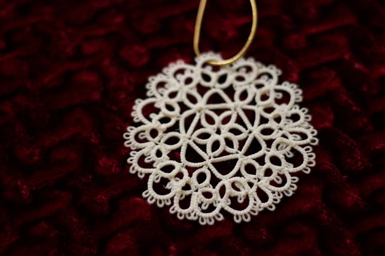 Tatted Lace Snowflake 8 Christmas Tree Decoration, Lace Ornament, White Lace Decoration, Thirteenth Anniversary Gift image 1