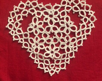 Tatted Lace Heart: Thirteenth Anniversary Gift, Valentine's Day Gift, Lacy Heart, Lace Heart, Lace Ornament, White Lace Decoration