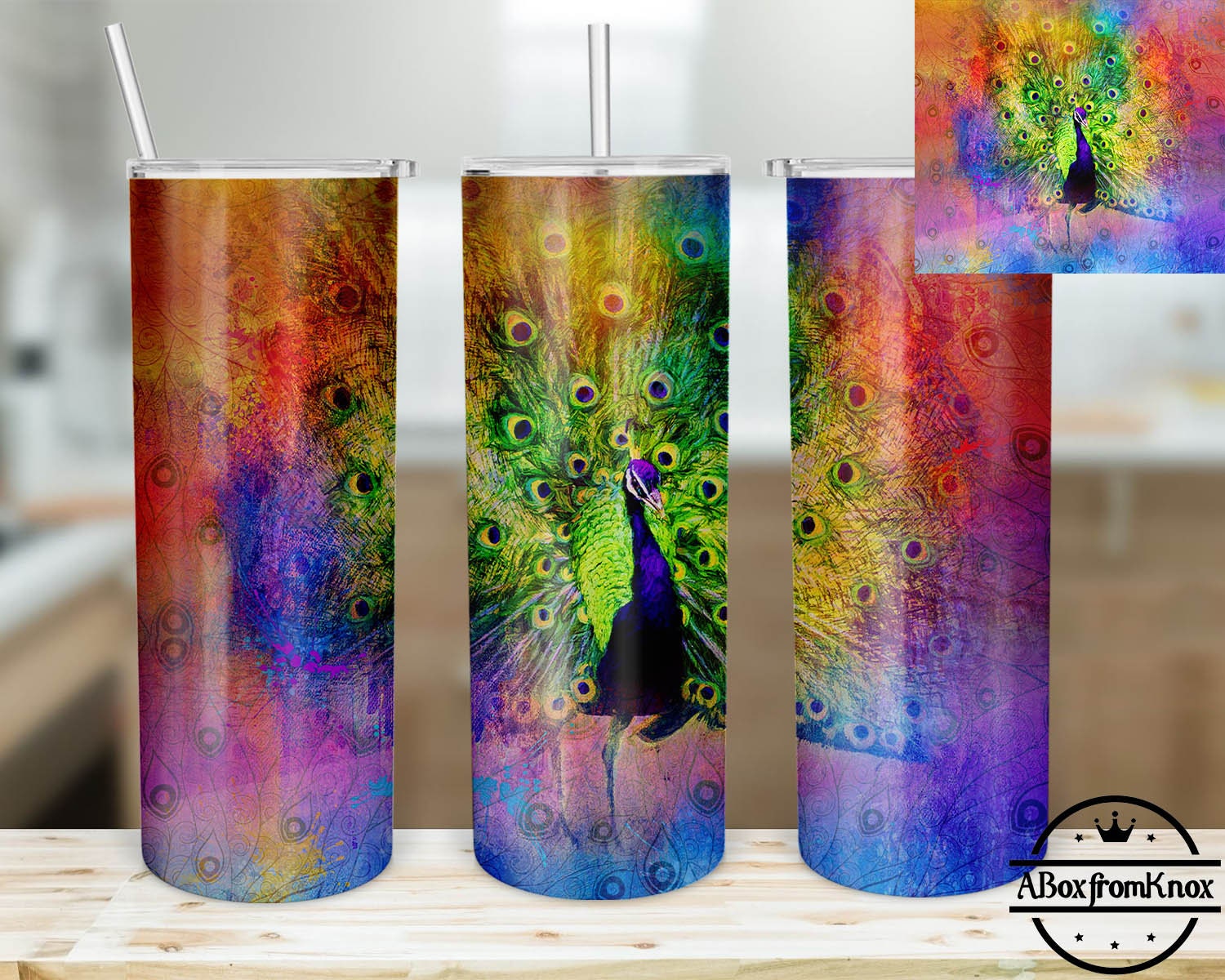 Peacock 20oz Skinny Tumbler Sublimation Design Template Etsy