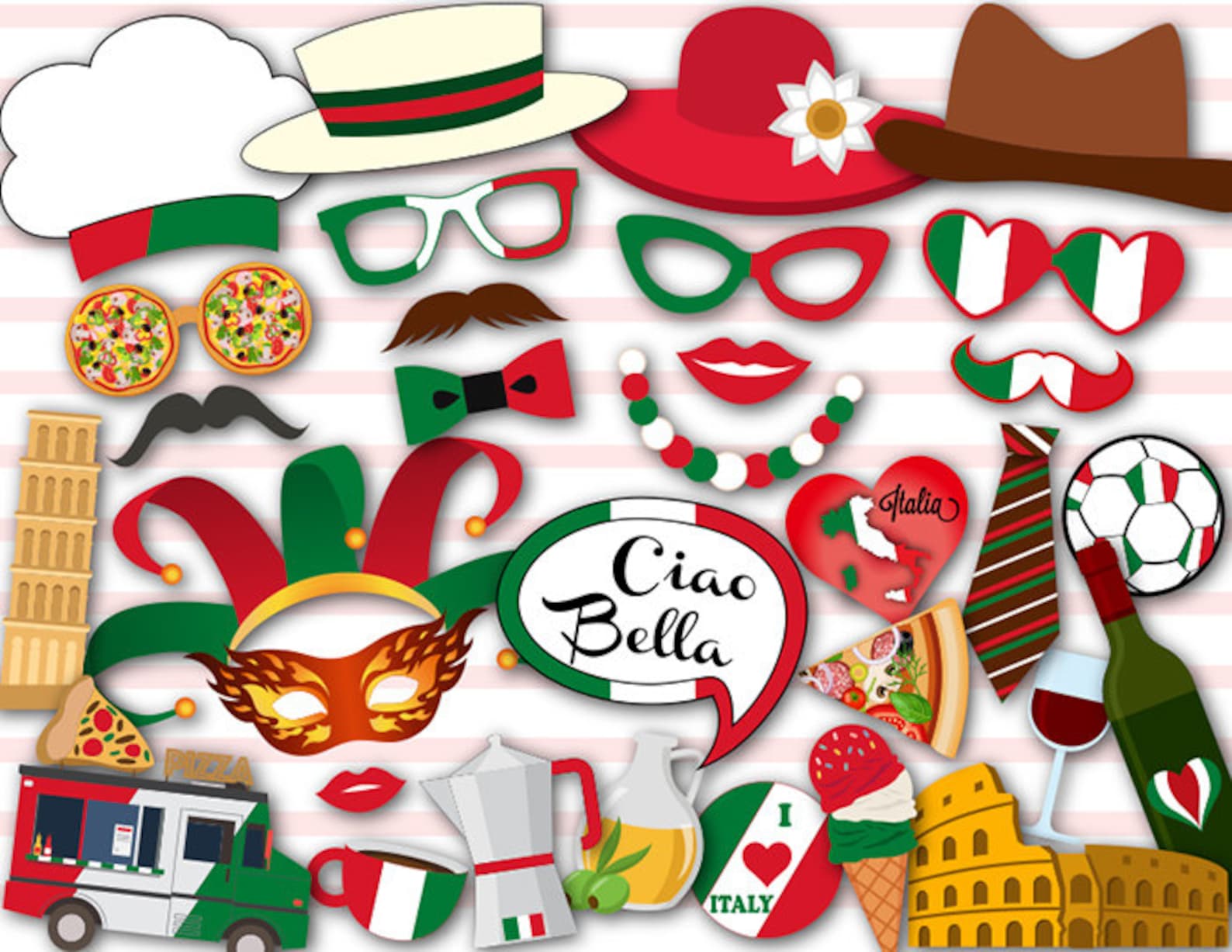Instant Download Italy Photo Booth Props Italian Party Photo Etsy
