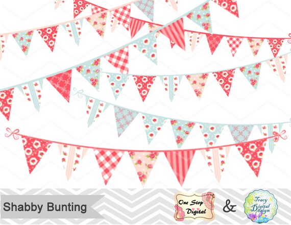 Digital Bunting Banner Clip Art Shabby Chic Bunting Banner Etsy