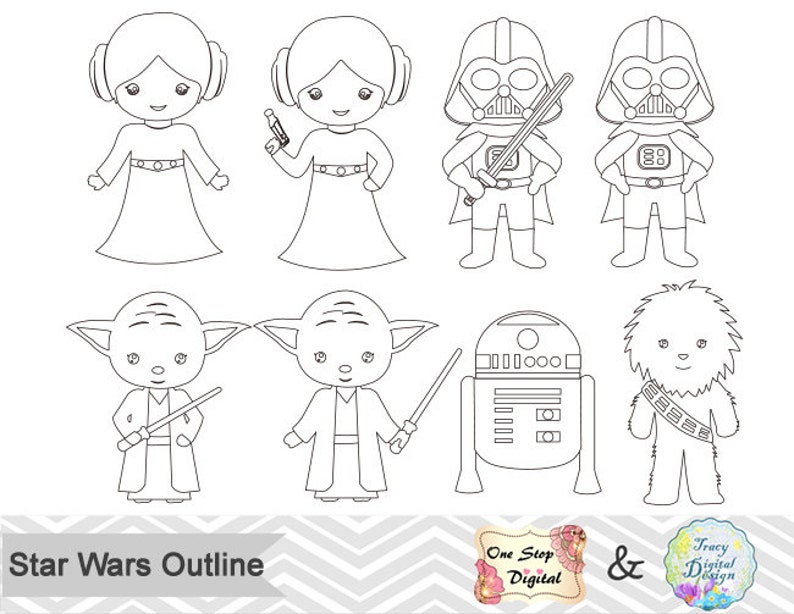Black White Outline Star Wars Digital Clip Art Star Wars | Etsy
