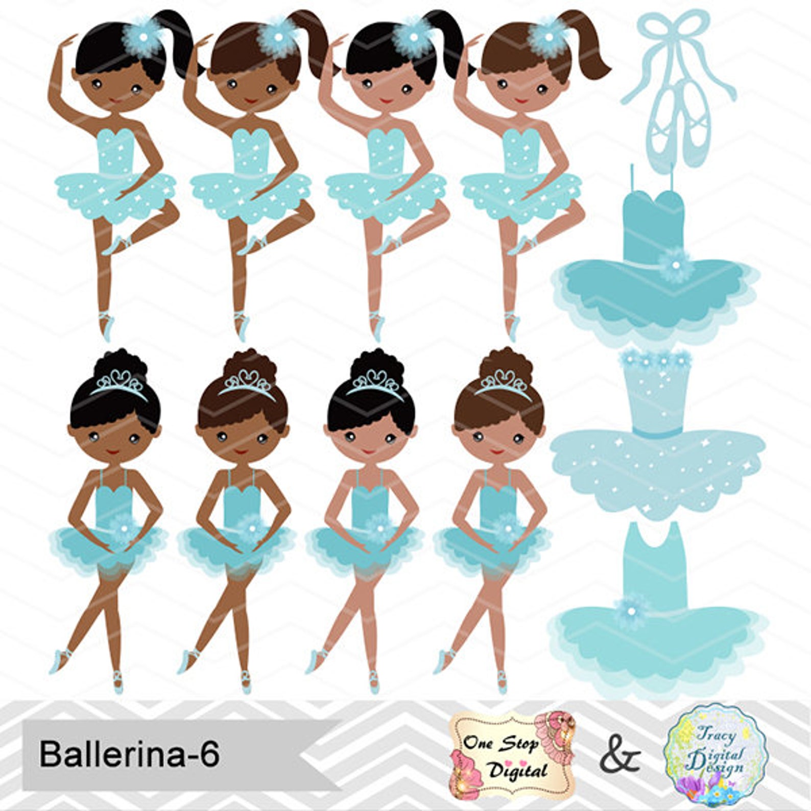 african american ballerina digital clip art, ballet clipart, blue ballet african american girls clip art, blue ballet shoes dres