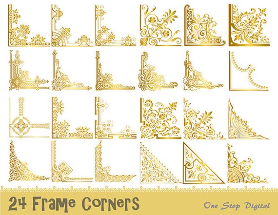 24 Gold Vintage Rahmen Ecke Digitale Clipart Gold Gedeihen Etsy