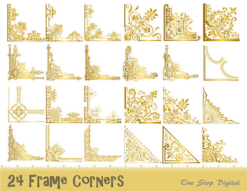 24 Gold Vintage Frame Corner Digital Clipart Flourish Image 0