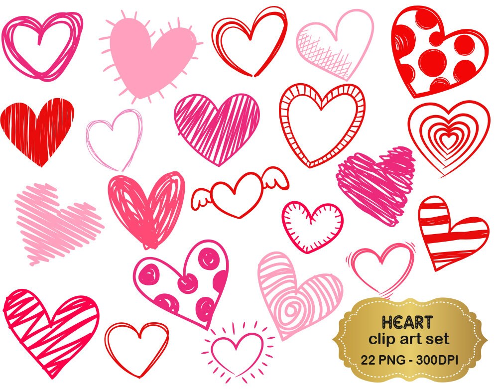 Doodle Herz Clipart Doodle Herz Clipart Rosa Herzen Clipart Etsy