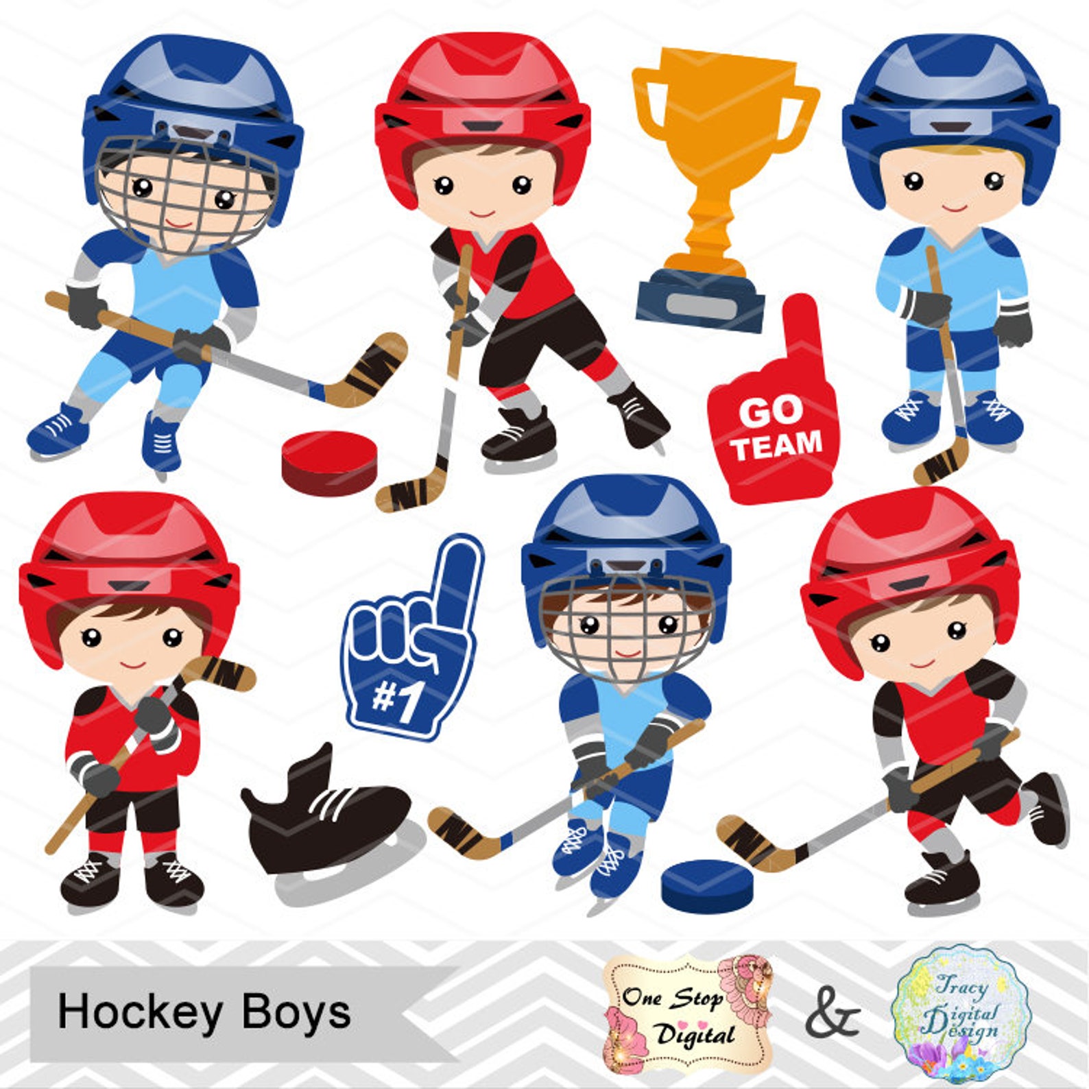 Instant Download Hockey Boys cyfrowe cliparty, hokej na lodzie Boys Digital...