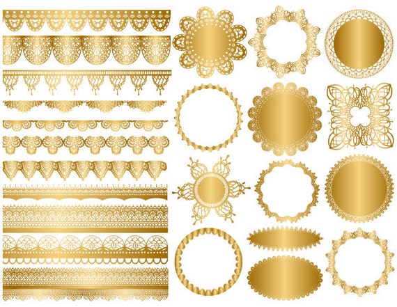 Download Gold Digital Lace Doily Clipart Lace Doily Clip Art Gold Lace Etsy