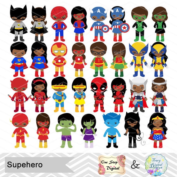 62 African American Superhero Boys Girls Clipart Digital Etsy